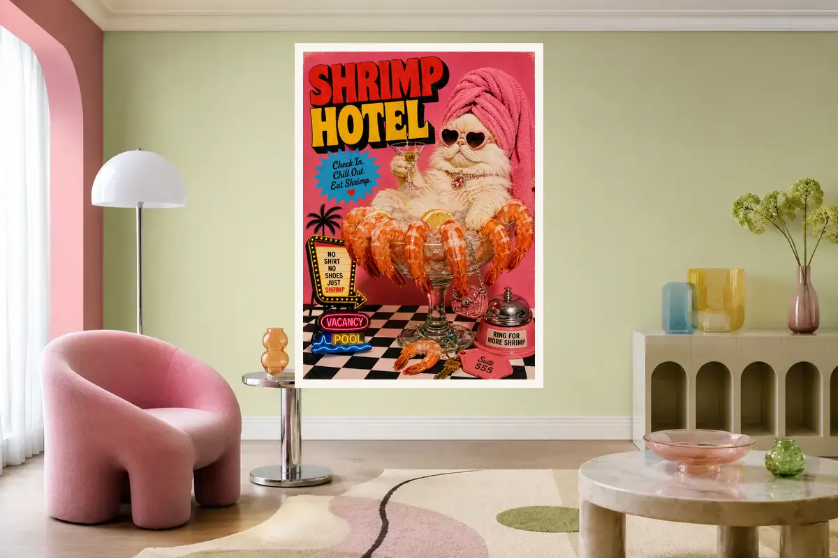 Shrimp Hotel shown in a styled interior